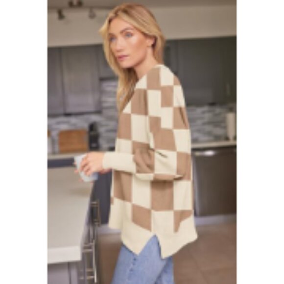 Oversized Batwing Sweater Pullover with Side Slit Crewneck Knit Top - Picture 3 of 6